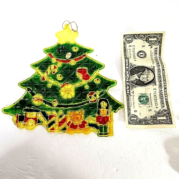 Vintage Faux Stained Glass (HARD PLASTIC)Christmas Holiday Sun Catcher Ornaments - Picture 4 of 5